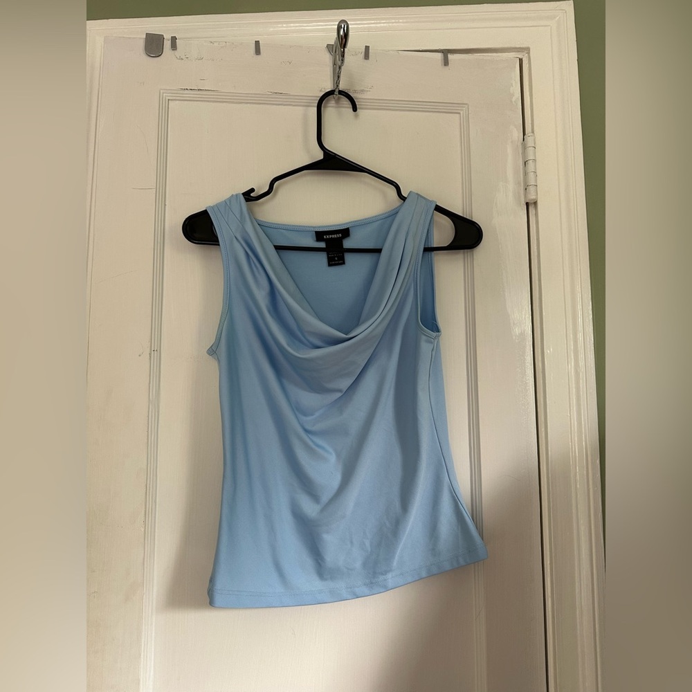 Express Blue Draped Sleeveless Tank Top